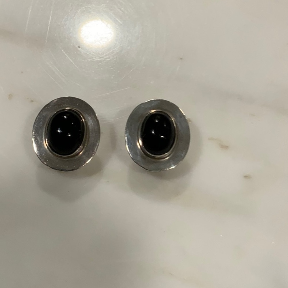 Sterling silver and onyx clip earrings